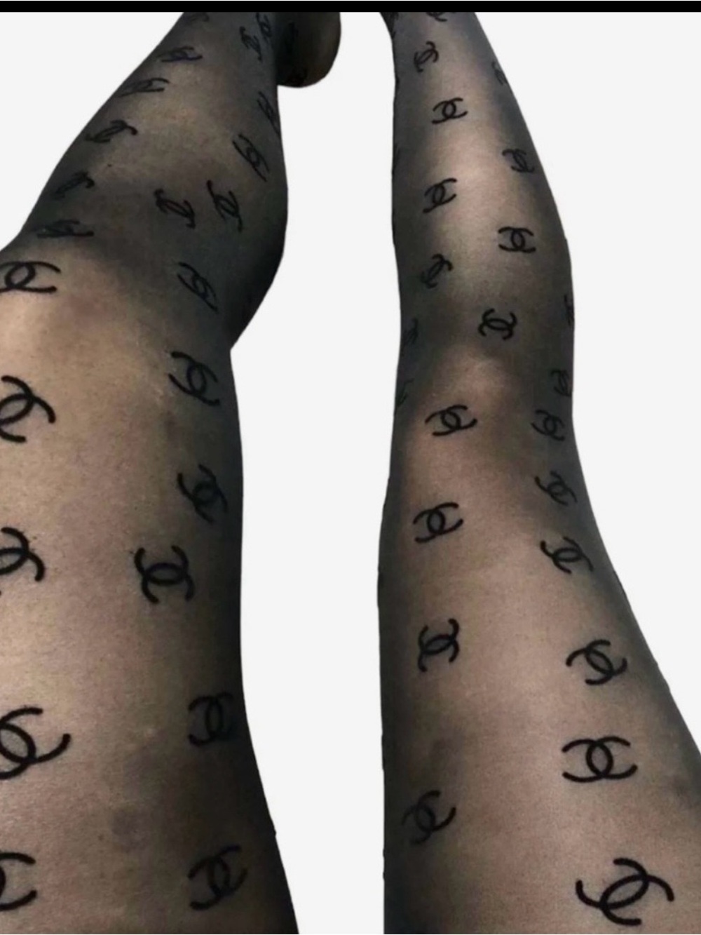 Designer-Inspired Black Logo Pattern Sheer Tights - Picture 2 of 2